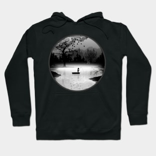 young angler in the boat on a beautiful lake Hoodie